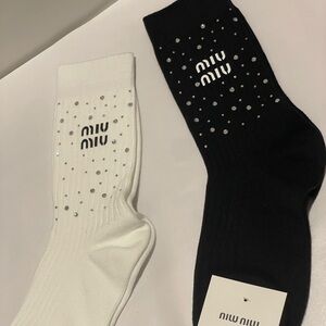 Miu Miu Black and White Embellished Socks